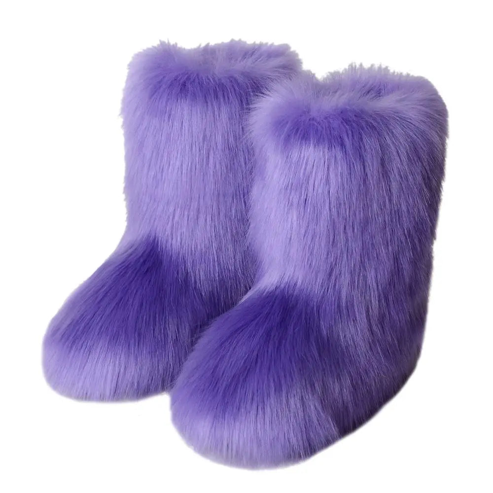 Women's Winter Fluffy Faux Fox Fur Boots - Luxury Footwear for Warmth and Style