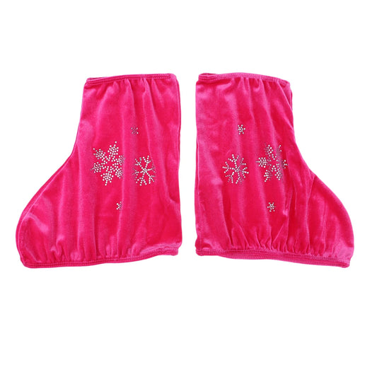 2-Piece Ice and Roller Skate Boot Shoe Covers with Snowflake Design - Rose Red, White, and Black