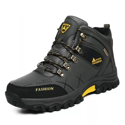 Men's Waterproof Leather Winter Snow Boots - Insulated Outdoor Hiking and Work Shoes