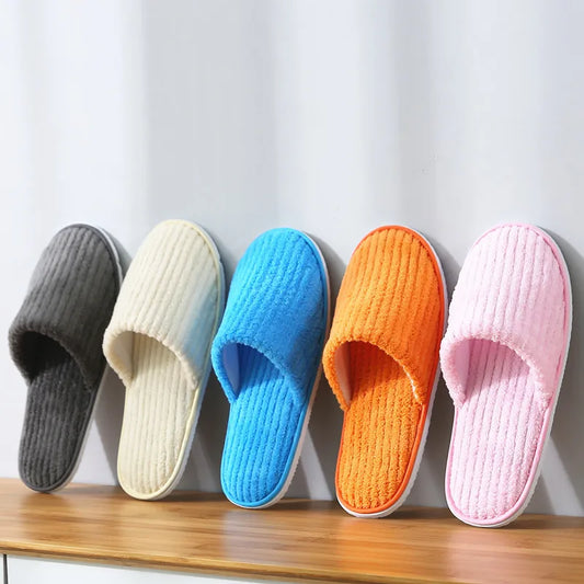 5 Pairs of Unisex Winter Slippers - Disposable Hotel Slides for Home and Travel - Comfortable Sandals for Hospitality