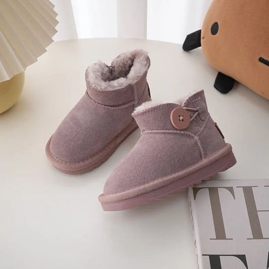 Children's Winter Snow Boots - Cozy Baby Cow Suede Upper, Warm Plush Lining - High-top Boys' and Girls' Snow Boots for Cold Weather