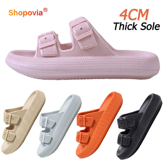 4cm Thick Platform Cloud Slippers | Non-Slip Sliders with Fashionable Buckle | Soft Sole EVA Slides Sandals for Men and Women | Stylish Home Footwear