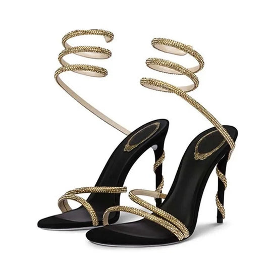 Eilyken Crystal Rhinestone Open Toe Woman Sandals Design Sexy Thin High Heels Party Prom Shoes Fashion Ankle Strap  Pumps