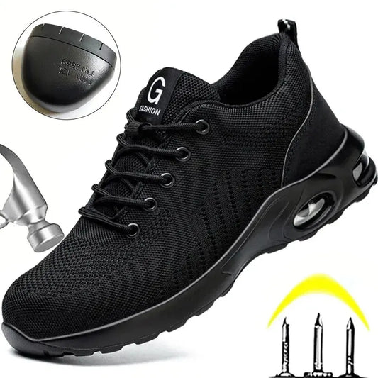 Air-Cushioned Work Shoes for Men - Anti-Smash Steel Toe, Puncture-Proof Safety Sneakers