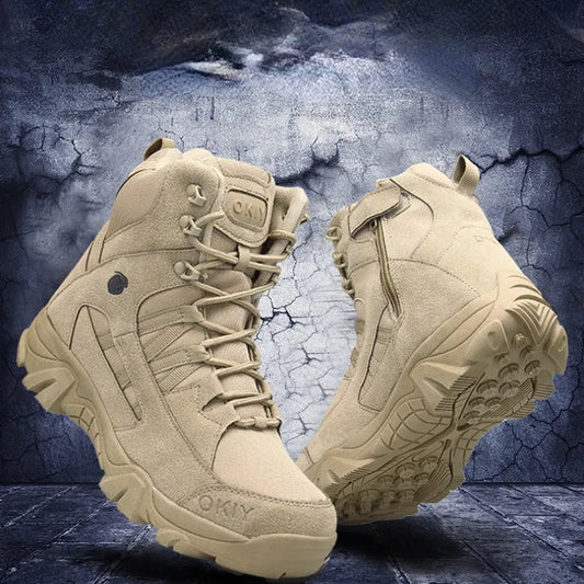 Men's Army-Inspired Leather Ankle Boots - Stylish and Durable Footwear for Outdoor Adventures