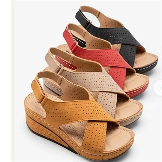 Women Sandals Summer 2024 Hollow Wedges Sandals Female Casual Plus Size 44 Shoes of Women Socofy Retro Sandalis Woman