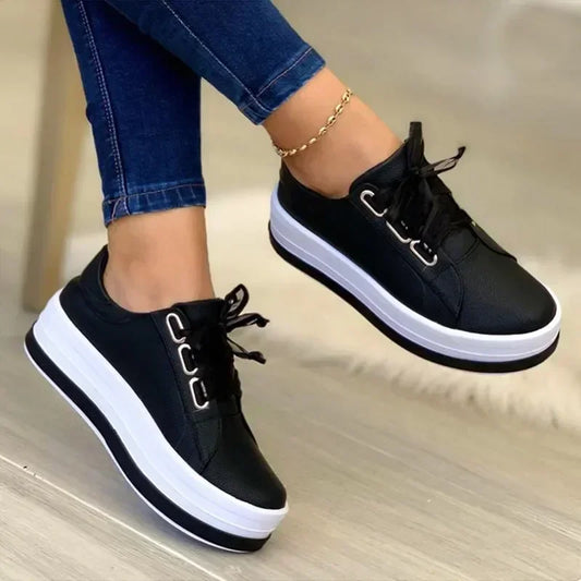 Women's Outdoor Platform Vulcanized Sneakers - Stylish PU Sports Shoes for Active Ladies