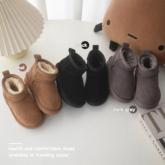 Children's Winter Snow Boots - Cozy Baby Cow Suede Upper, Warm & Plush High-top Boots for Boys and Girls, Ideal for Cold Weather