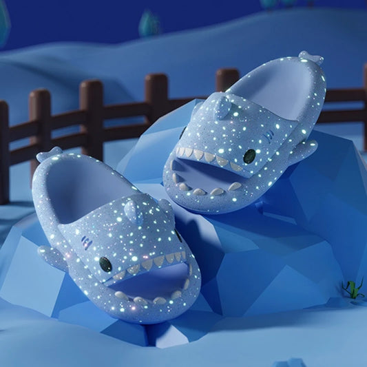 Fluorescent Shark Slippers - Unisex Luminescent Footwear for Enhanced Safety and Style