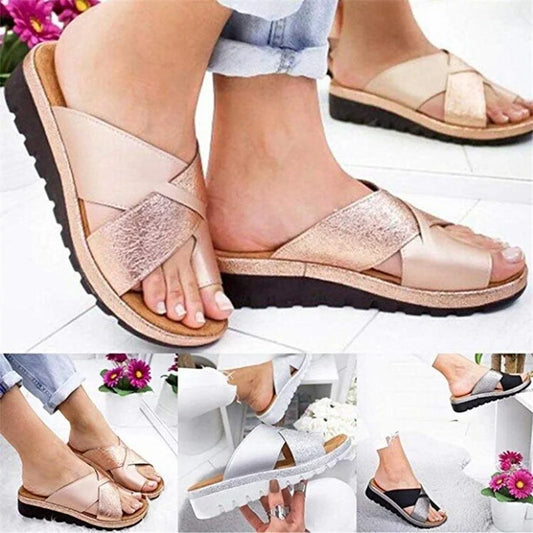 Women Summer Sandals Comfy Platform Sandal Bunion Corrector Shoes Flat Sole Shoes Big Toe Foot Beach Sandal Orthopedic Slippers